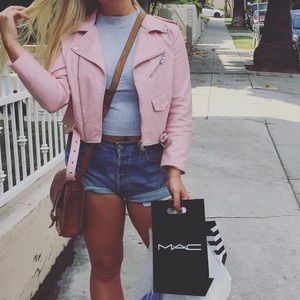 Pink Zara leather jacket L